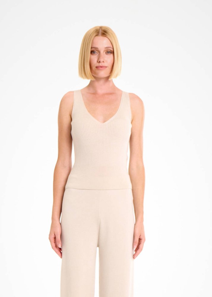 KNITSS - MERINO WOOL BLEND V NECK PANNA KNIT TOP