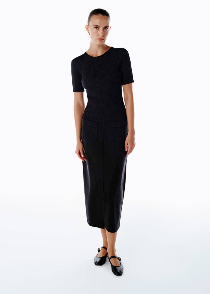 KNITSS - MERINO WOOL RICH BLEND KNIT SKIRT BLACK