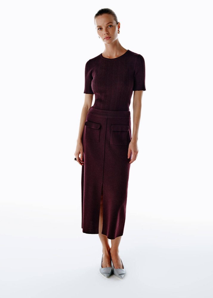 KNITSS - MERINO WOOL RICH BLEND KNIT SKIRT PLUM