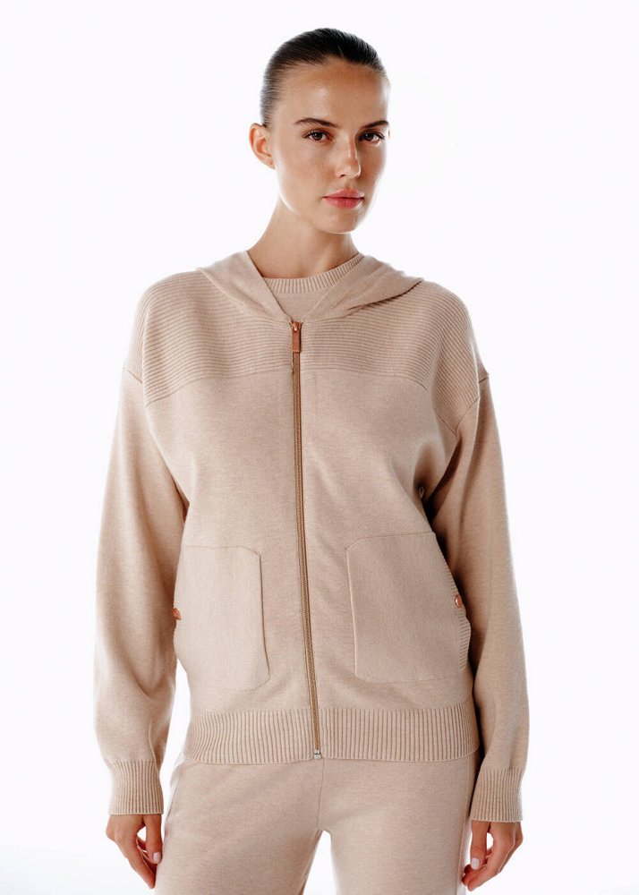 KNITSS - Merino Yün Karışımlı Kapüşonlu Pudra Triko Hırka