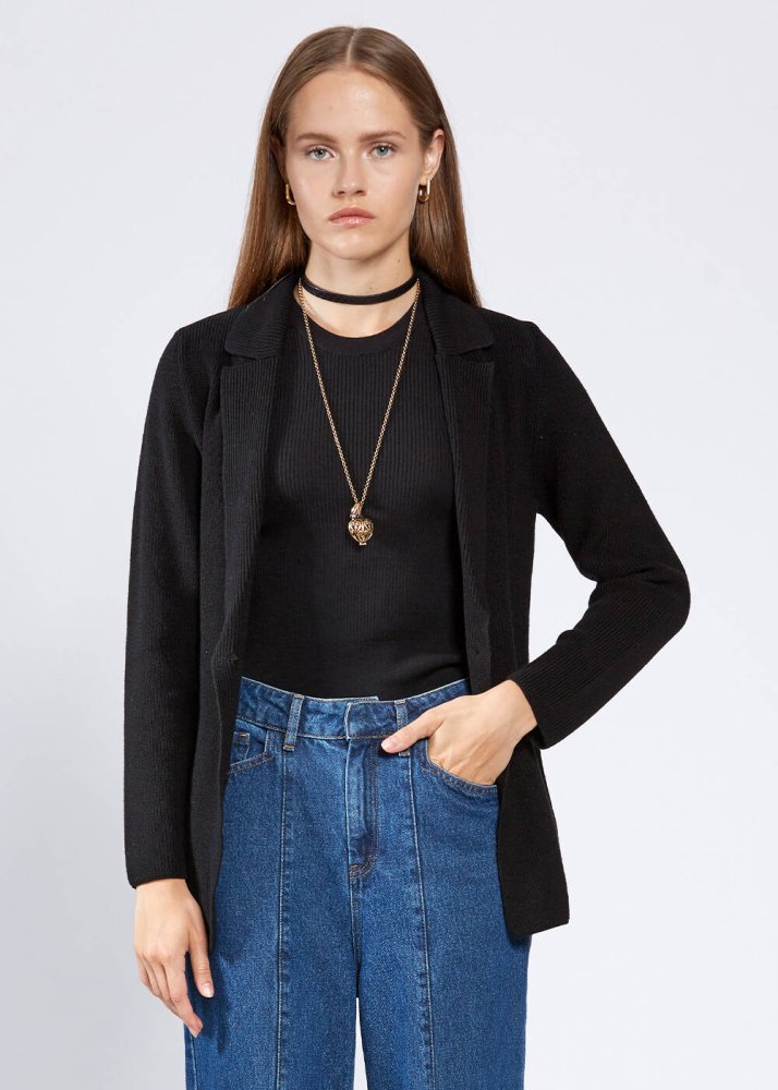KNITSS - Merino Yün Siyah Triko Ceket