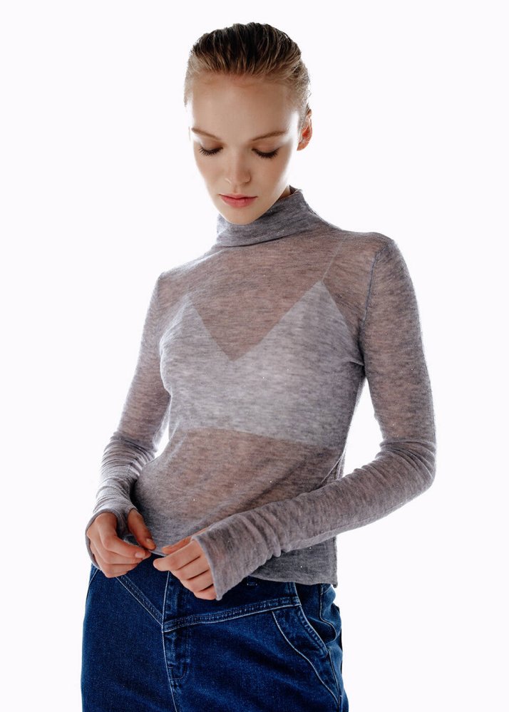 KNITSS - Mıcro Payetli Extrafıne Yün Triko Gri