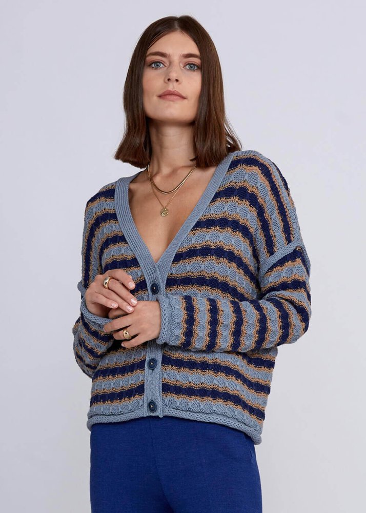 KNITSS - Organic Cotton Blend Blue Camel Knit Top