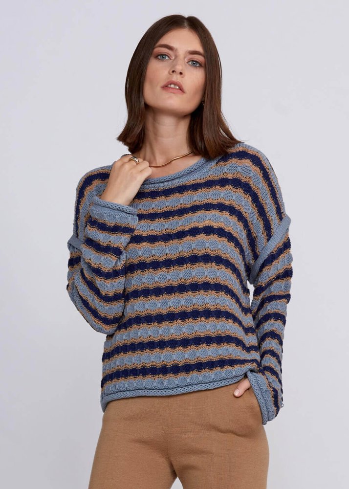 KNITSS - Organic Cotton Blend Oversize Blue Camel Knit Sweater