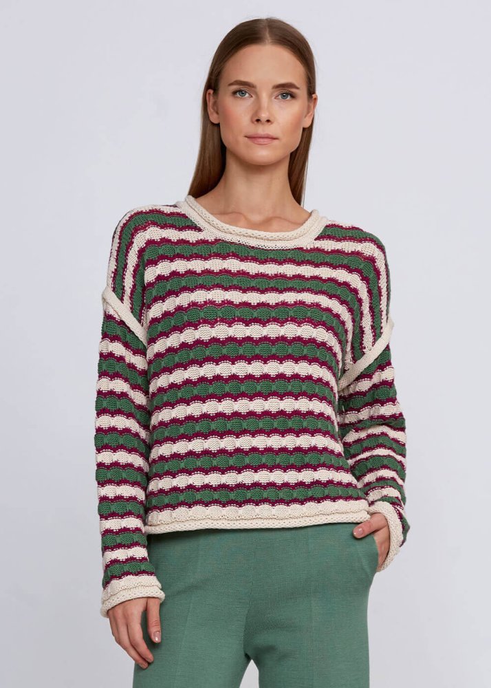 KNITSS - Organic Cotton Blend Oversize Jade Ecru Knit Sweater