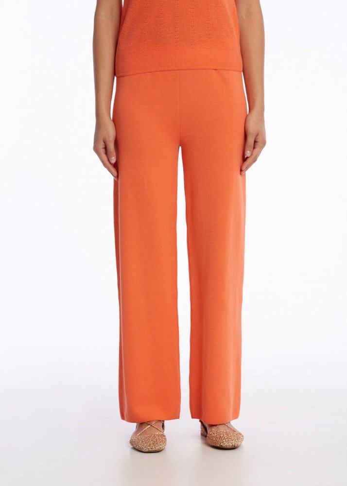 KNITSS - ORGANIC COTTON LINEN BLEND APRICOT KNIT PANTS