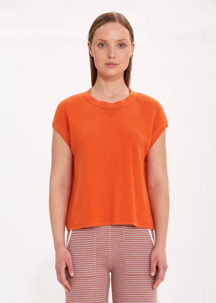 KNITSS - ORGANIC COTTON LINEN BLEND APRICOT KNIT TOP