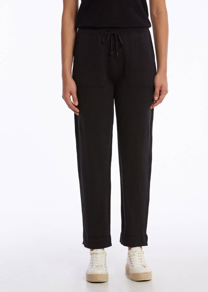 KNITSS - ORGANIC COTTON LINEN BLEND KNIT PANTS BLACK
