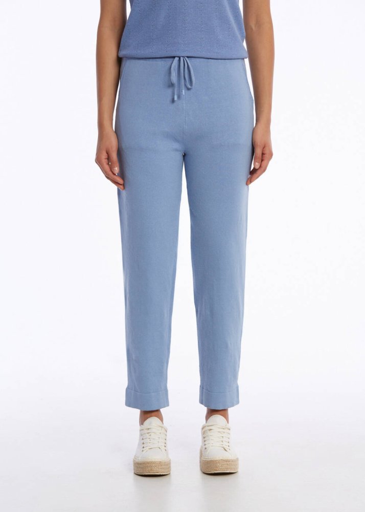KNITSS - ORGANIC COTTON LINEN BLEND KNIT PANTS CORNFLOWER