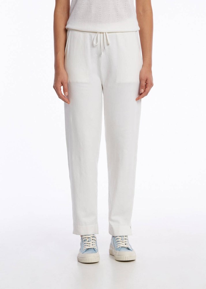 KNITSS - ORGANIC COTTON LINEN BLEND KNIT PANTS WHITE