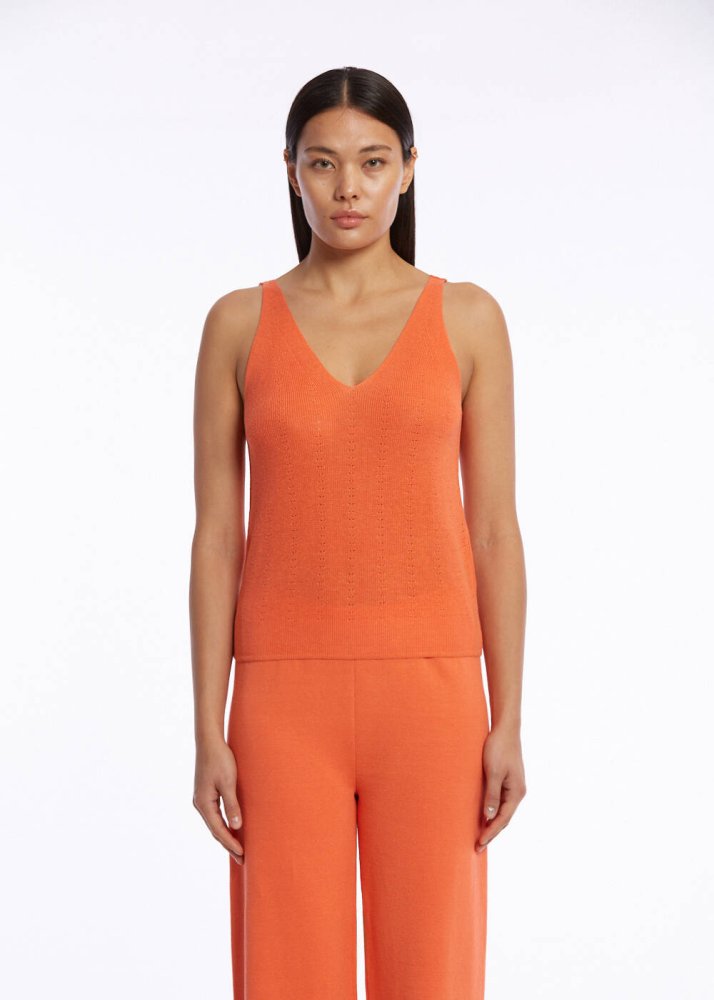 KNITSS - ORGANIC COTTON LINEN BLEND KNIT TOP APRICOT