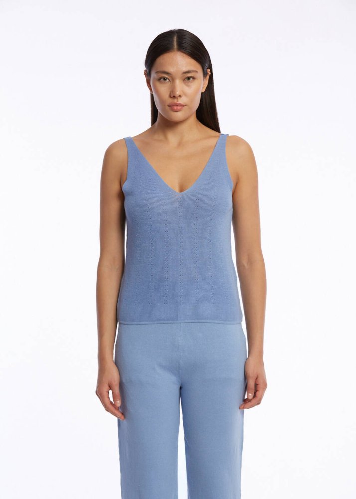 KNITSS - ORGANIC COTTON LINEN BLEND KNIT TOP CORNFLOWER