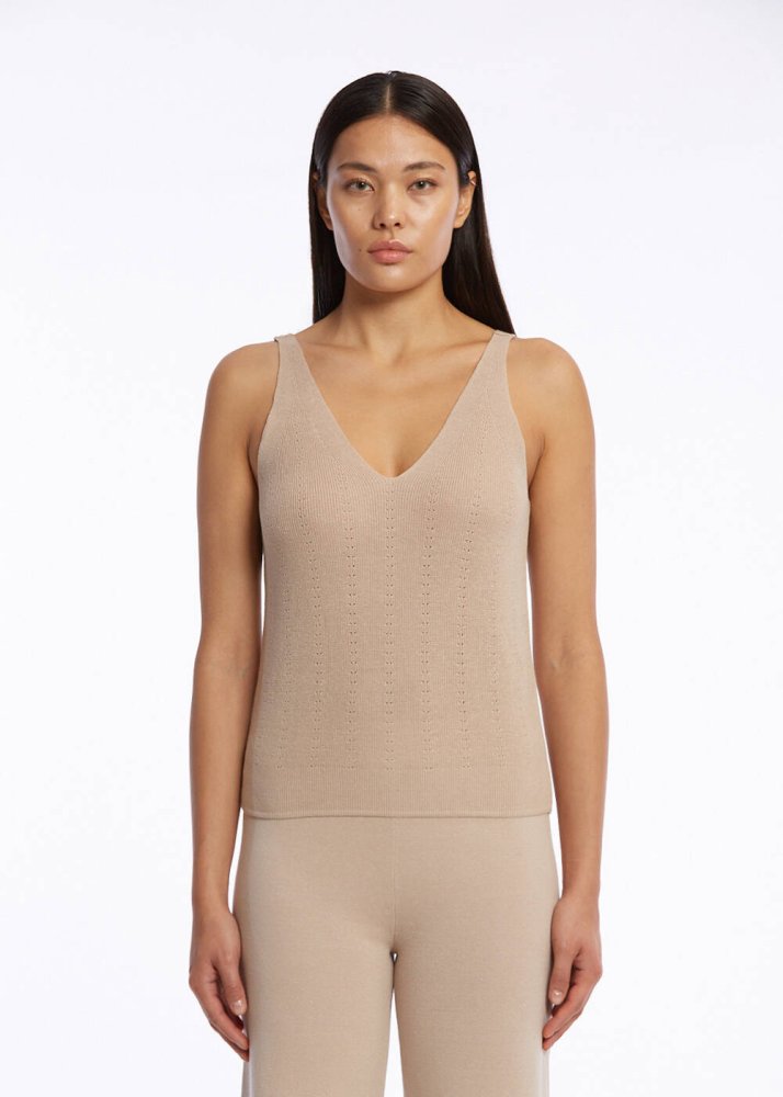 KNITSS - ORGANIC COTTON LINEN BLEND KNIT TOP DESERT