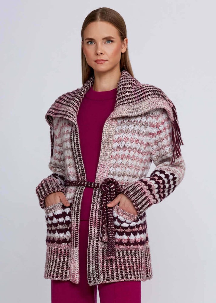 KNITSS - Organic Cotton Wool Blend Fringe Neck Pink Knit Cardigan