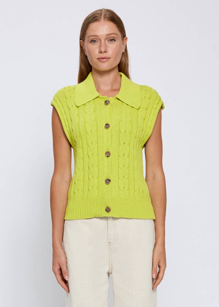 KNITSS - ORGANIC PAMUK JEWEL BUTTONS LIME KNIT TOP
