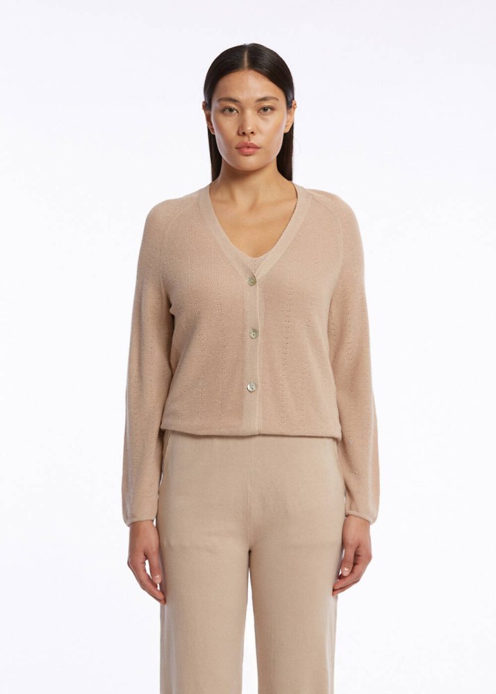 KNITSS - Organik Pamuk Keten Karışımlı Bej Triko Hırka