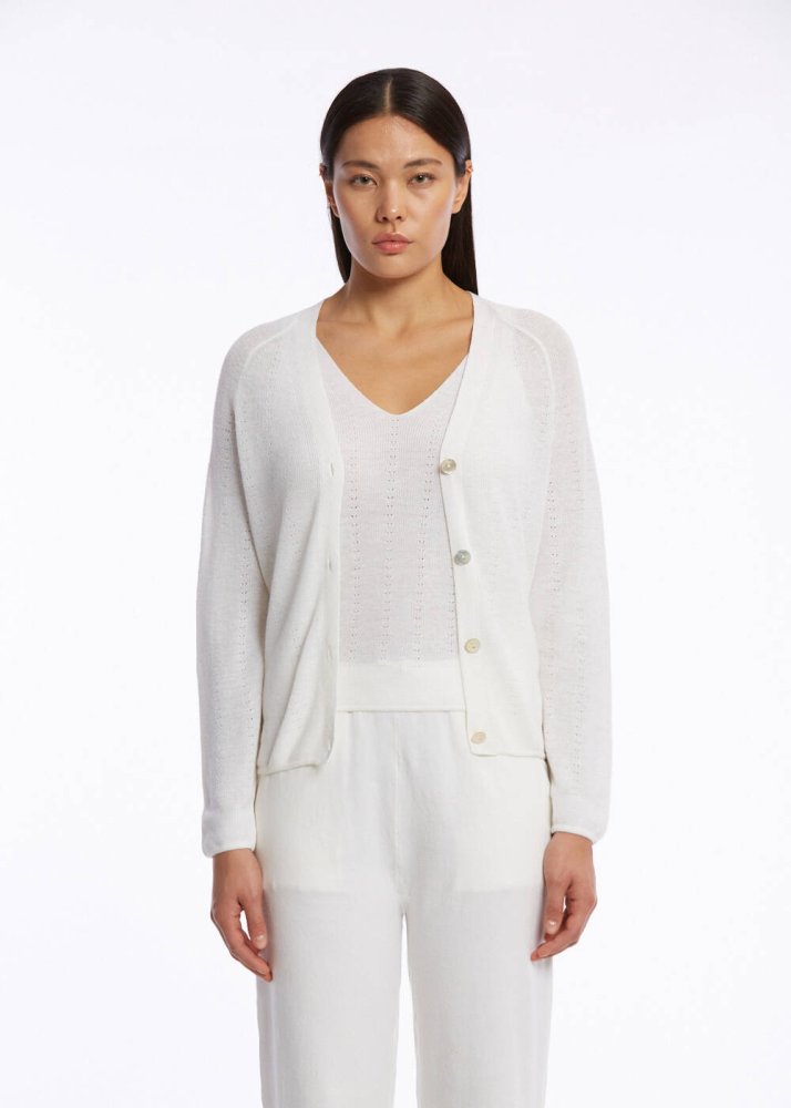 KNITSS - Organik Pamuk Keten Karışımlı Beyaz Triko Hırka