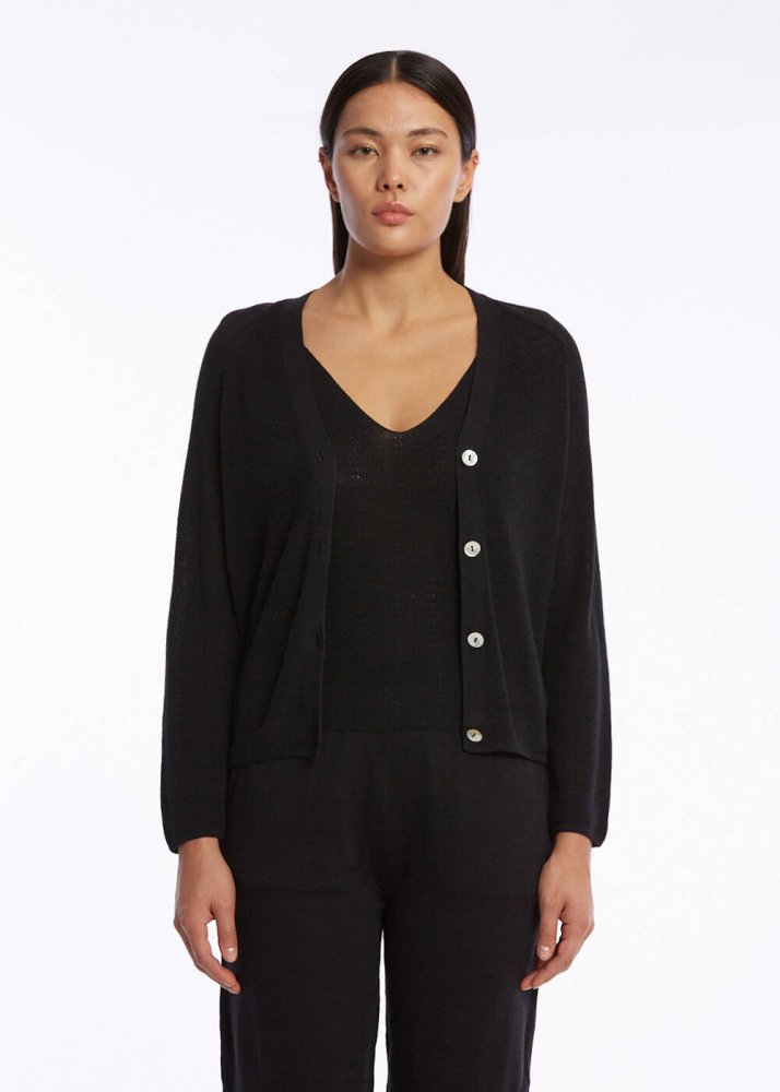 KNITSS - Organik Pamuk Keten Karışımlı Siyah Triko Hırka