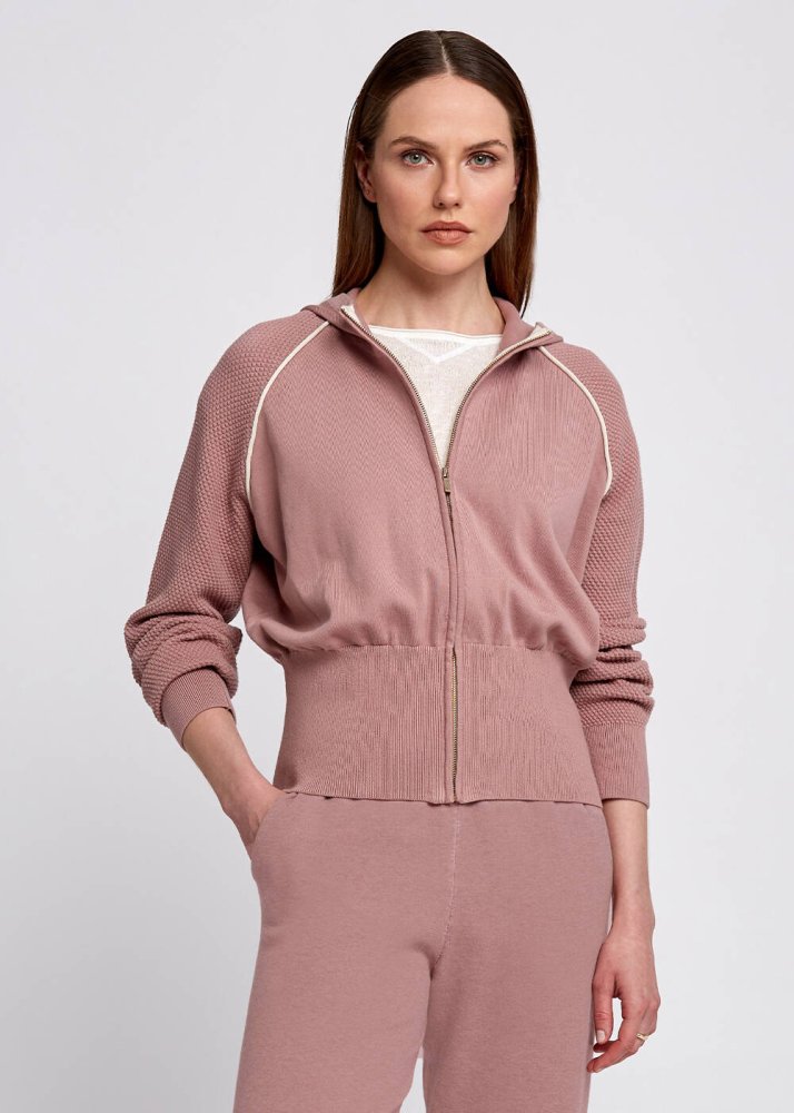 KNITSS - Organik Pamuk Kontrast Detaylı Lila Triko Ceket