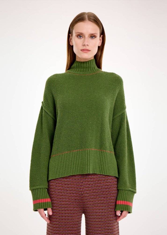 KNITSS - OVERSIZE CROP HERB GREEN SWEATER