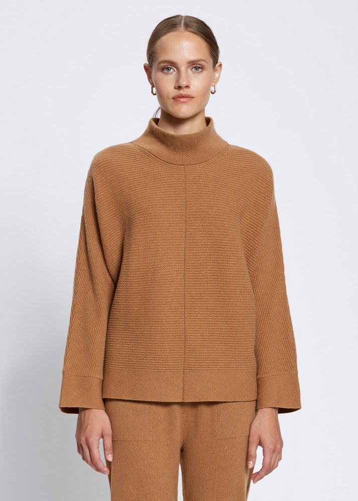 KNITSS - Oversize Mock Neck Camel Cashmere Knit Sweater