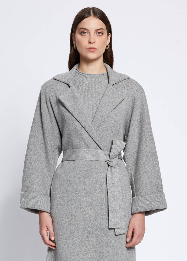 KNITSS - Oversize Self Belted Cashmere Grey Knit Coat
