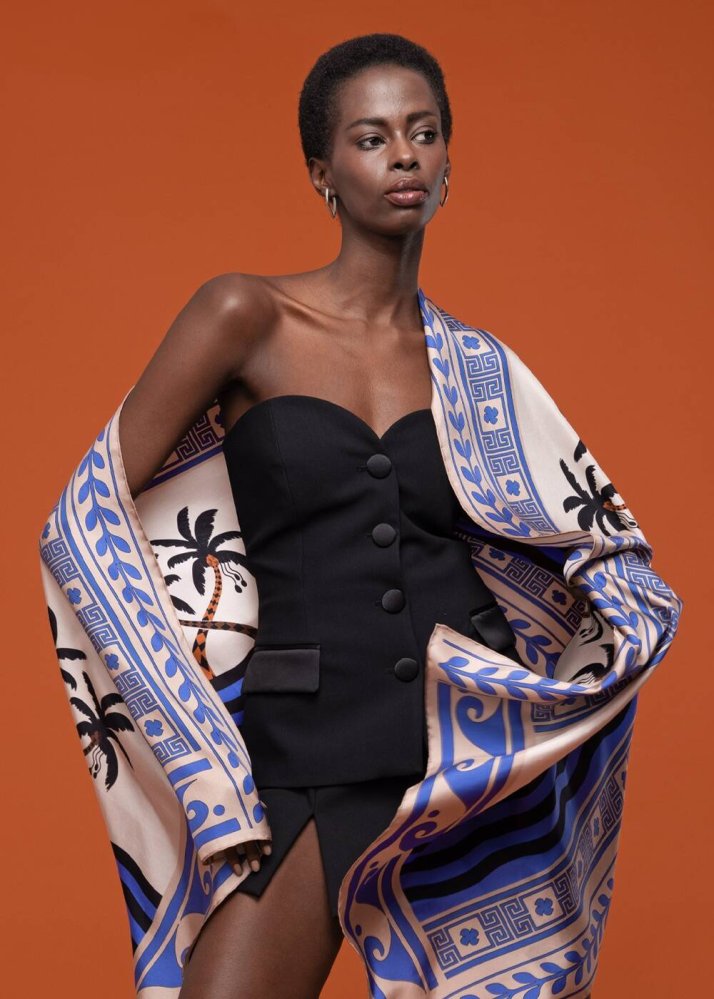 PHERAHS - PALM PATTERN PHERAHS LOGOED PURE SILK SCARF