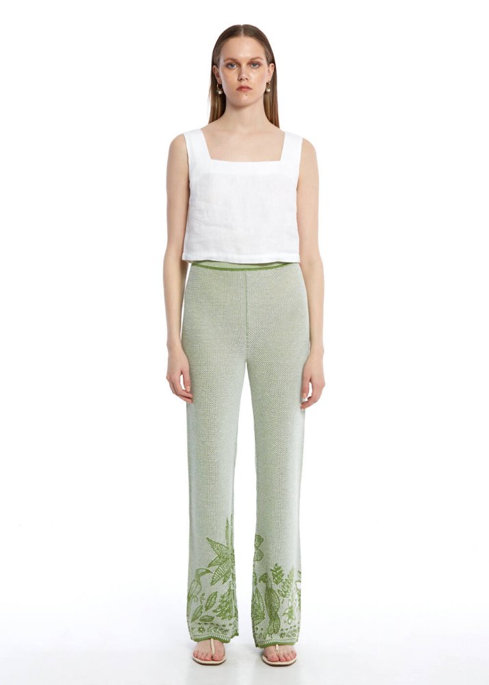 KNITSS - PALM TREE AND PARROT PATTERNED KNIT PANTS