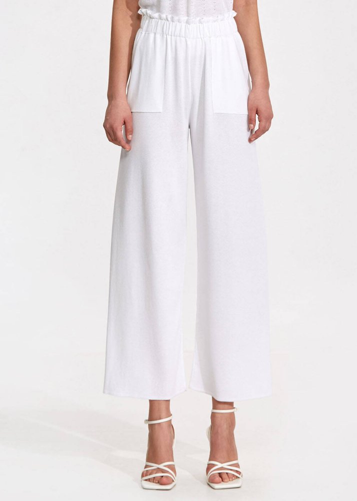 KNITSS - Paperbag Beyaz Triko Pantolon