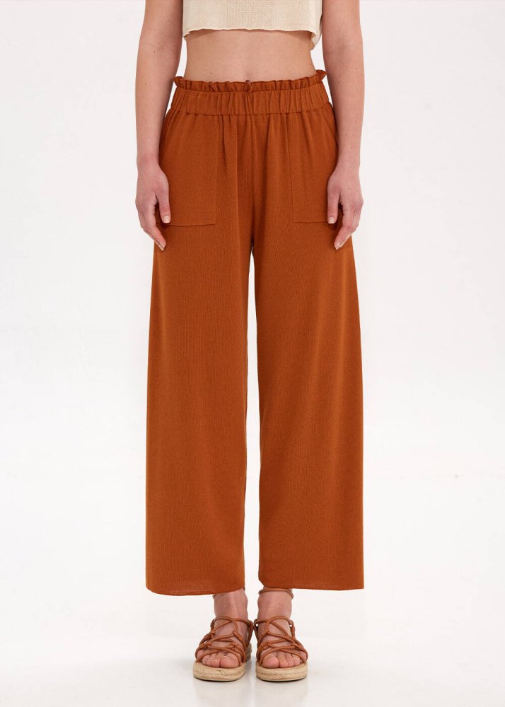 KNITSS - Paperbag Tarçın Rengi Triko Pantolon