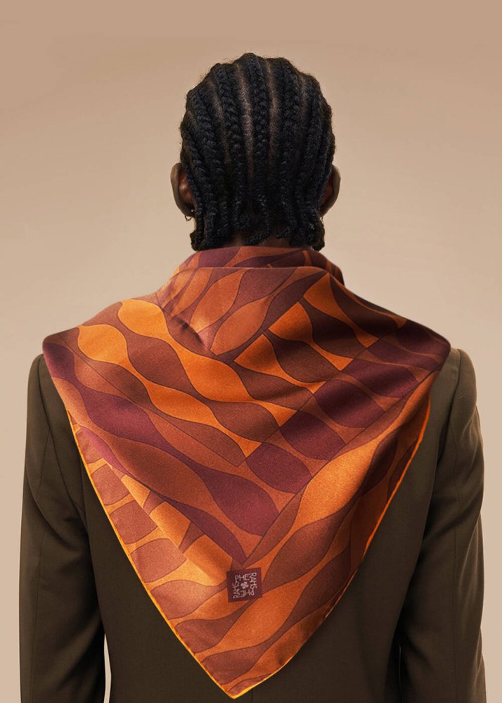 PHERAHS - PHERAHS LOGO SQUARE PATTERN PURE SILK SCARF