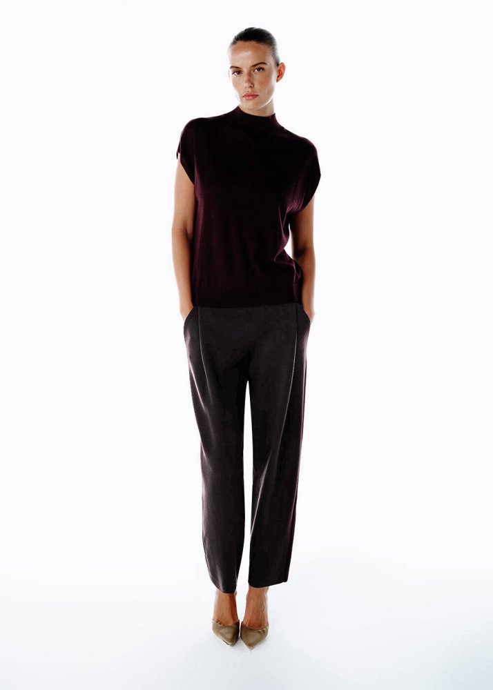 KNITSS - Pile Detaylı Triko Pantolon Koyu Kahverengi