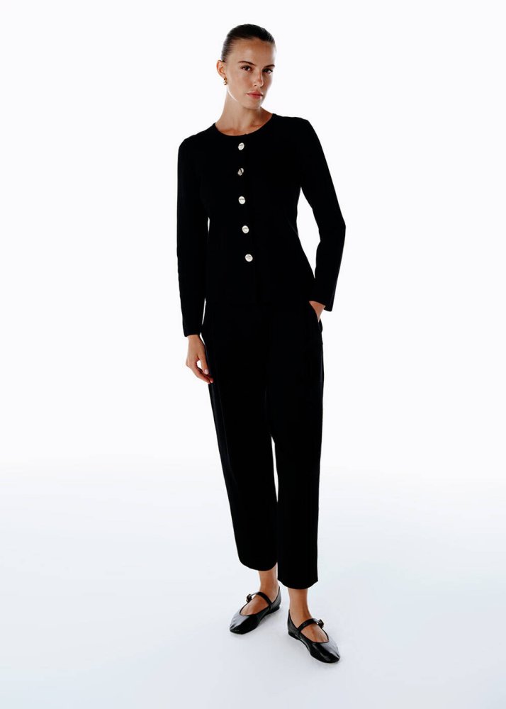 KNITSS - Pile Detaylı Triko Pantolon Siyah