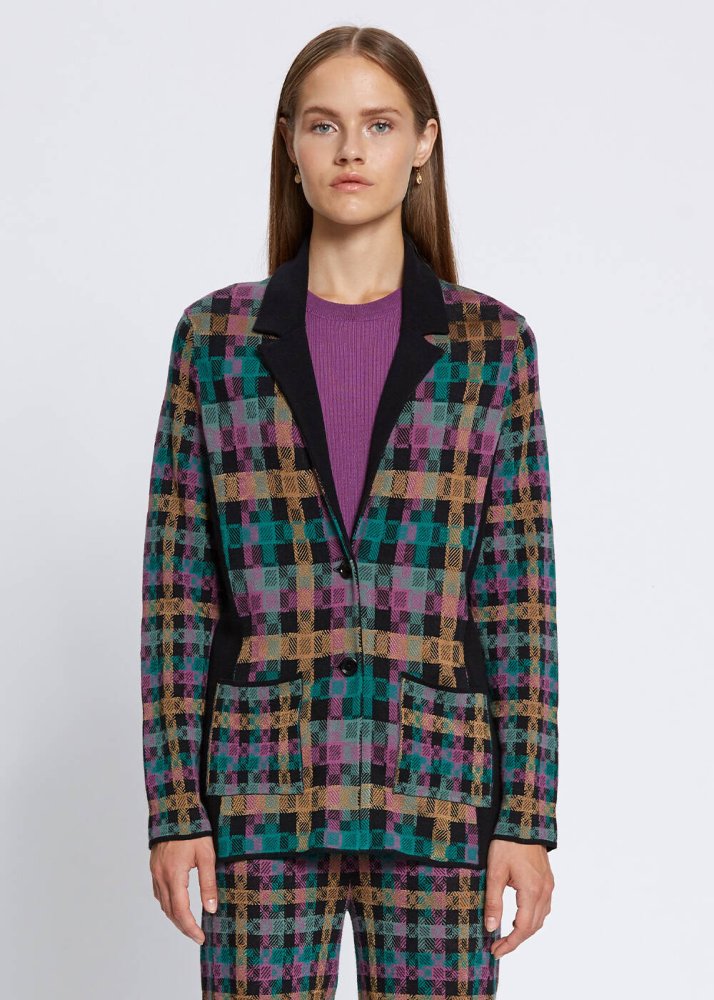 KNITSS - PLAID PATTERN JACQUARD KNIT JACKET