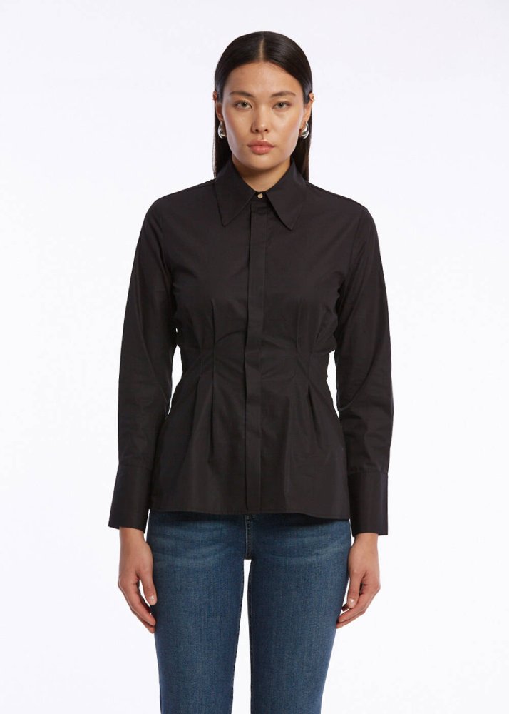 KNITSS - PLEAT DETAILED BLACK PURE COTTON SHIRT