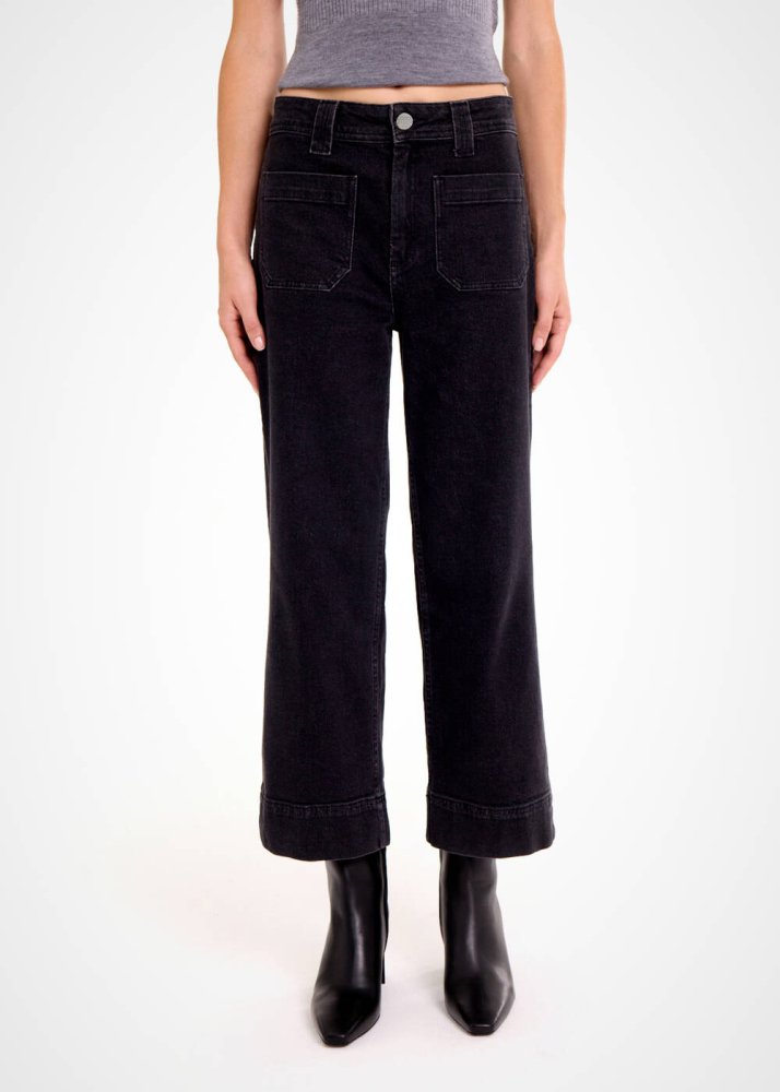 KNITSS - POCKET DETAILED CROP DENIM PANTS MID GREY