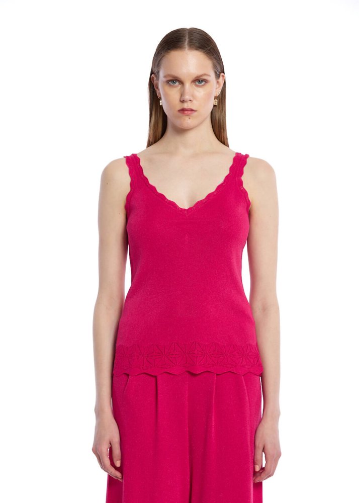 KNITSS - POINTELLA DETAIL CYCLAMEN KNIT TOP