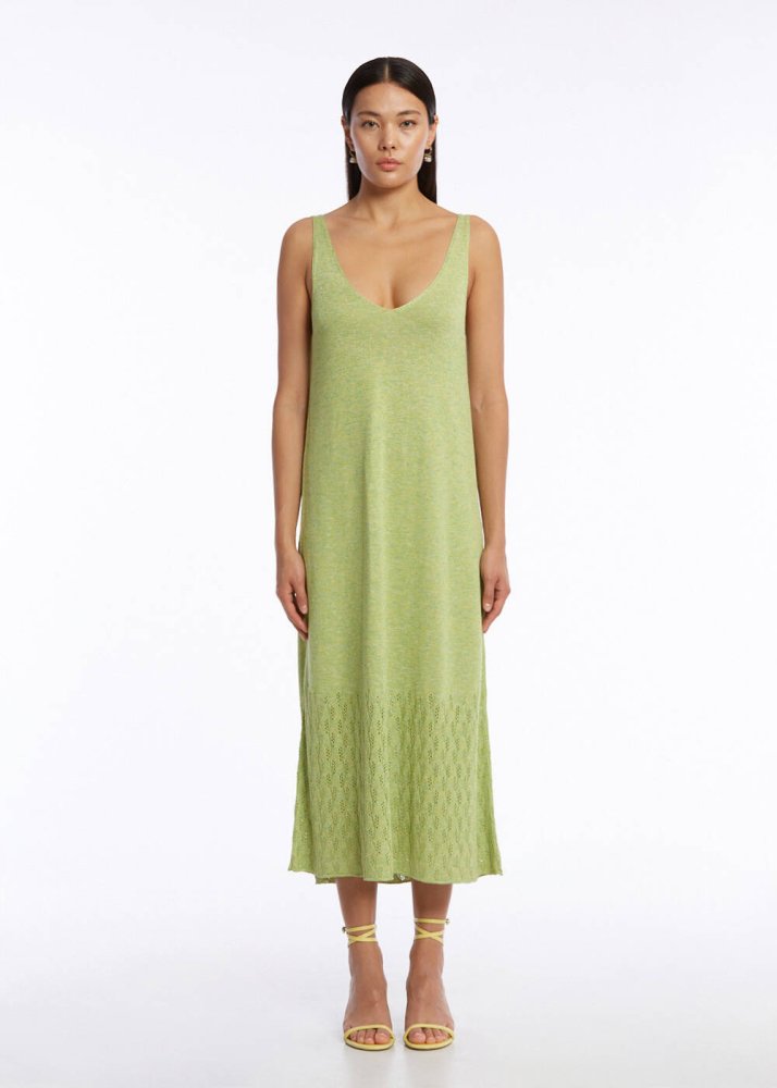 KNITSS - POINTELLA DETAIL PISTACHIO KNIT DRESS