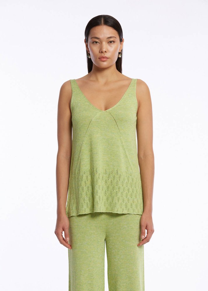 KNITSS - POINTELLA DETAIL PISTACHIO KNIT TOP