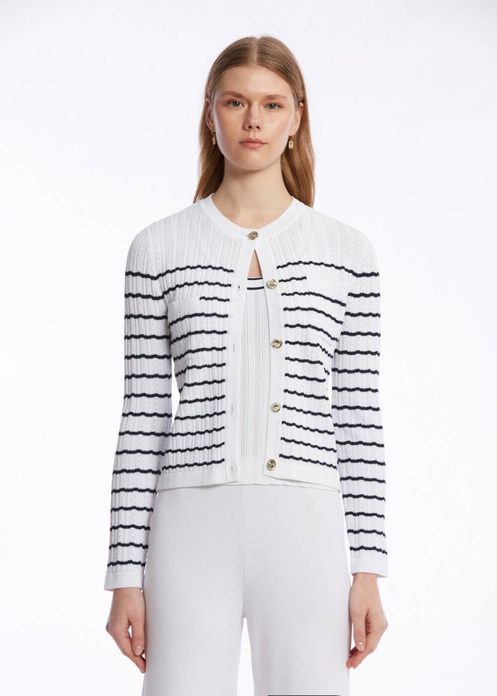 KNITSS - POINTELLA DETAIL WHITE NAVY KNIT CARDIGAN