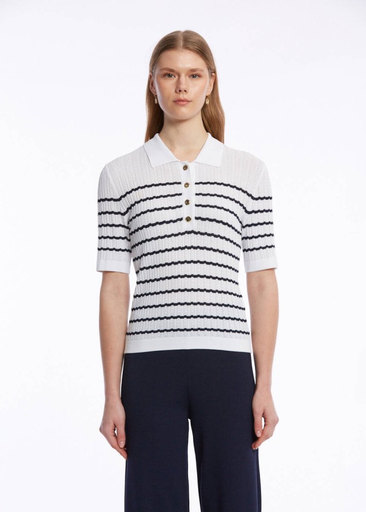 KNITSS - POINTELLA DETAIL WHITE NAVY KNIT TOP