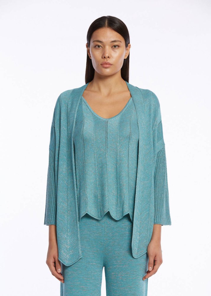 KNITSS - Poıntelle Detaıled Oversıze Aquamarıne Knıt Cardıgan