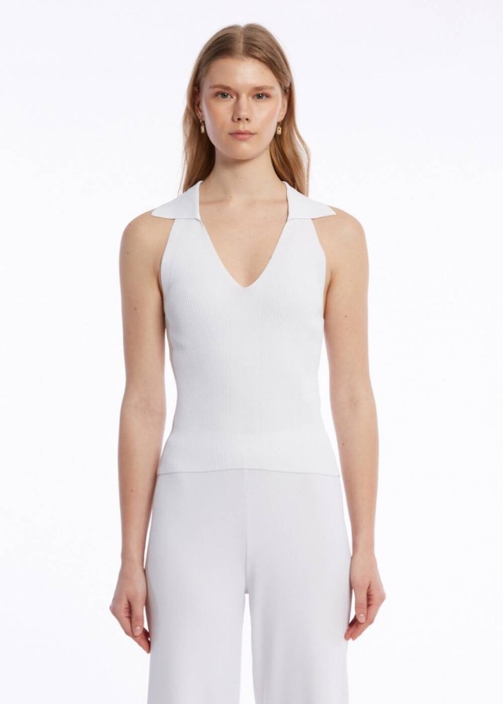 KNITSS - POLO NECK WHITE KNIT TOP