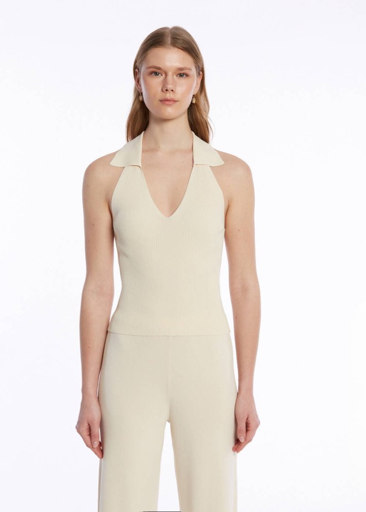 KNITSS - Polo Yaka Bej Triko Üst