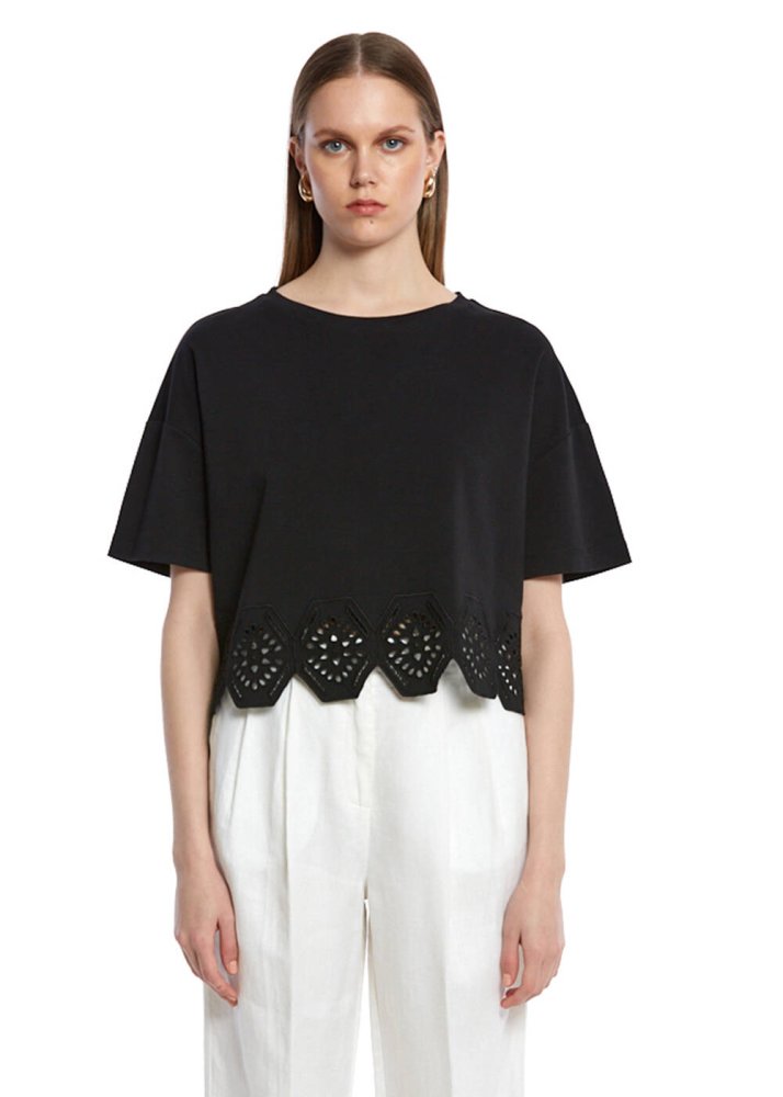 KNITSS - PURE COTTON EMBROIDERIED BLACK T-SHIRT