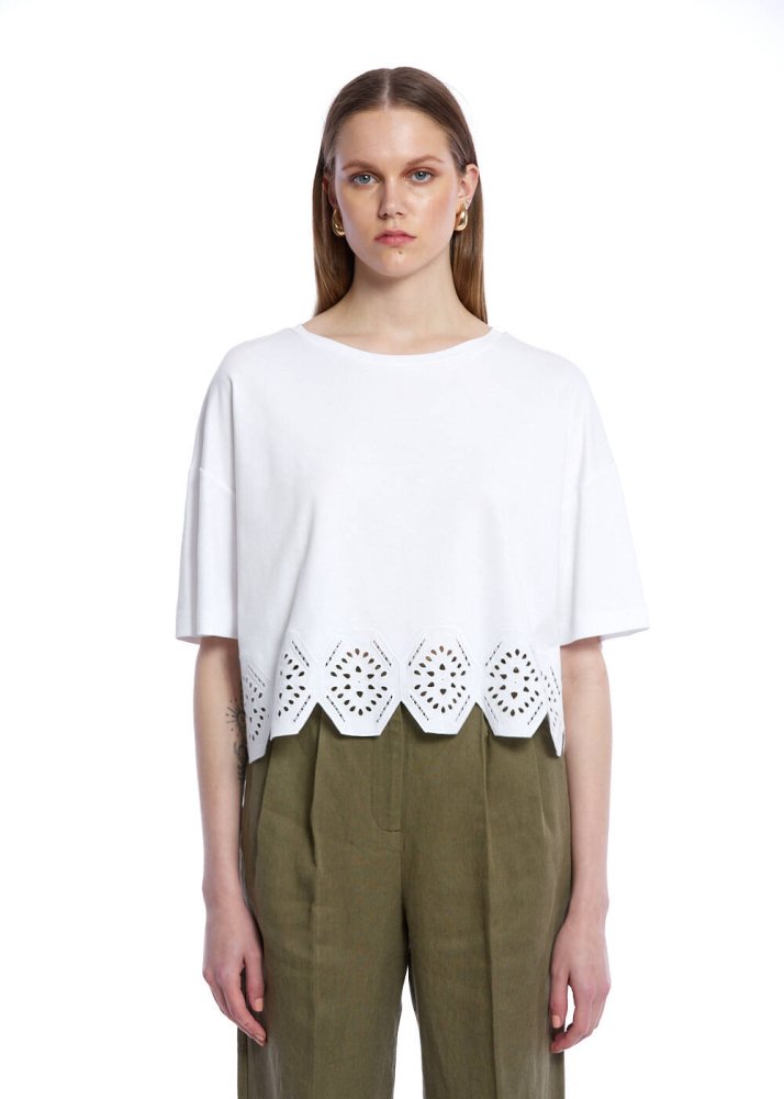 KNITSS - PURE COTTON EMBROIDERIED WHITE T-SHIRT