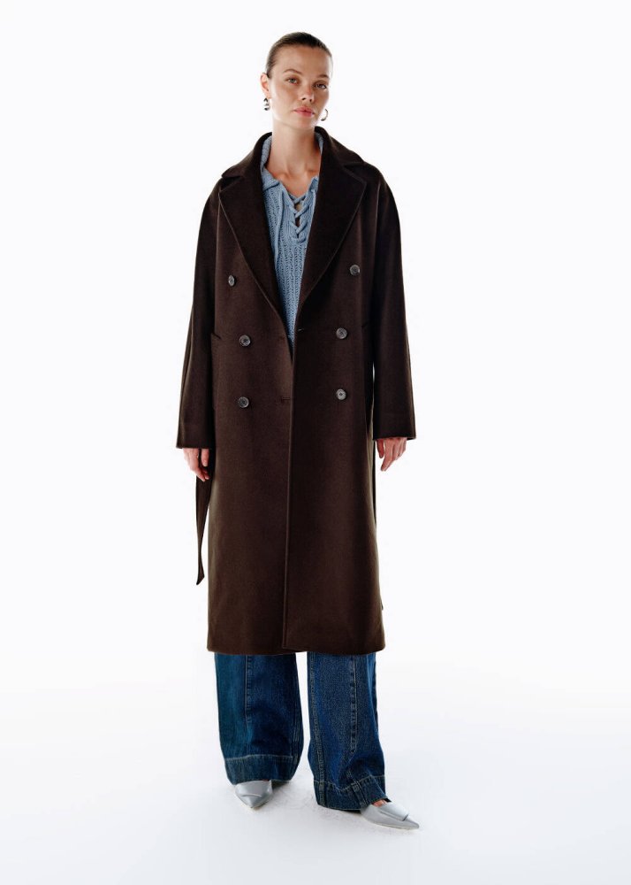 KNITSS - Regular Fıt Yün Kaban Koyu Kahverengi KNITSS - Regular Fıt Yün Kaban Koyu Kahverengi
