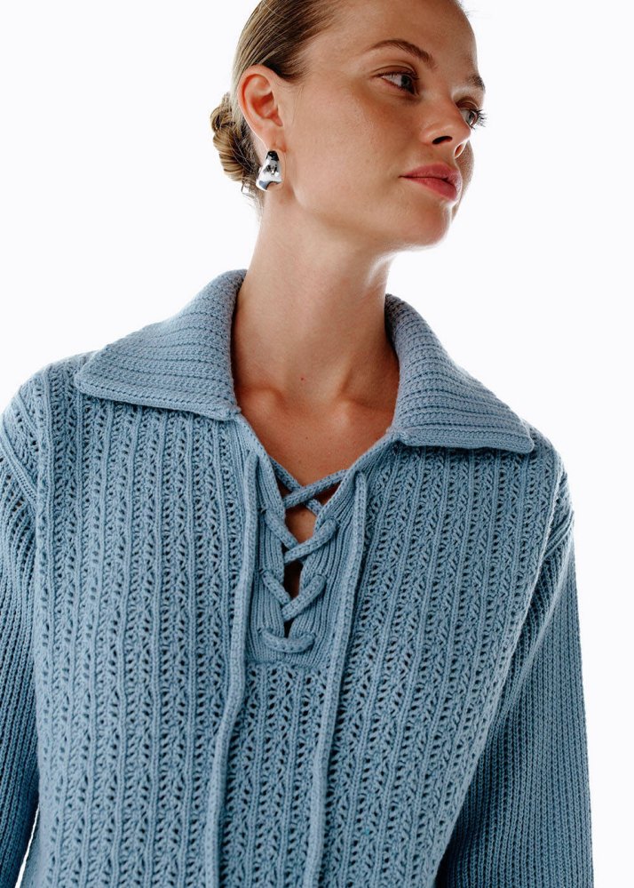 KNITSS - RETRO BLUE ORGANIC COTTON CASHMERE BLEND SWEATER
