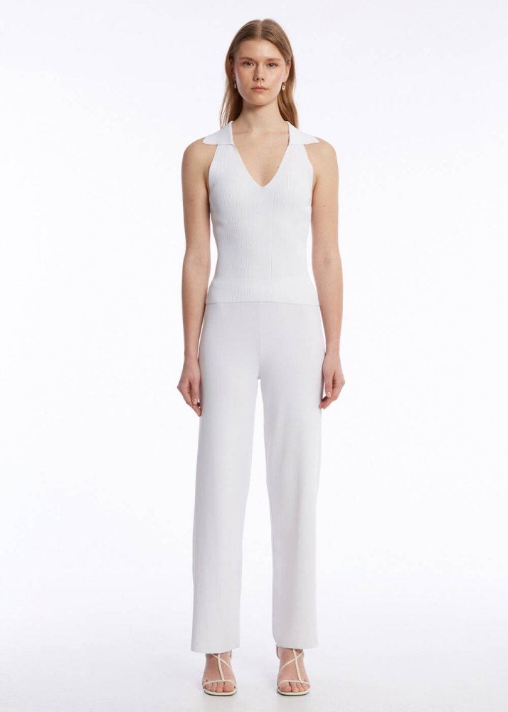 KNITSS - RIBBED DETAILED WHITE KNIT PANTS
