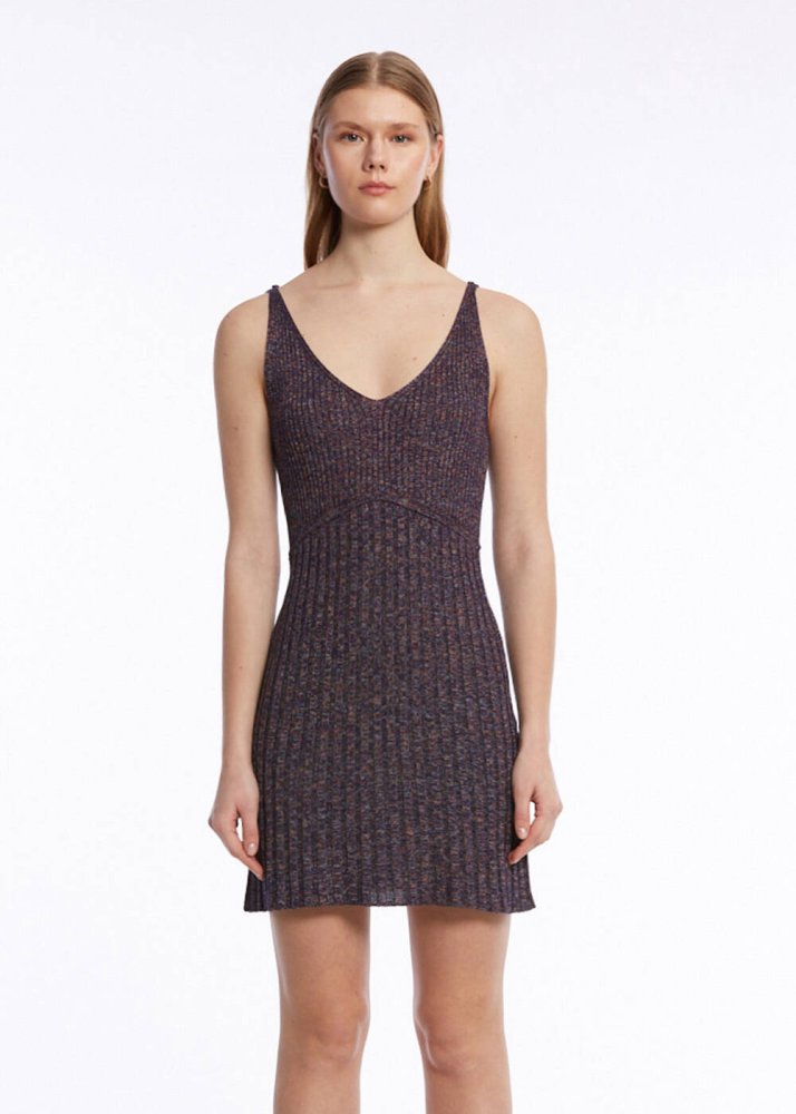 KNITSS - RIBBED PURPLE MINI KNIT DRESS